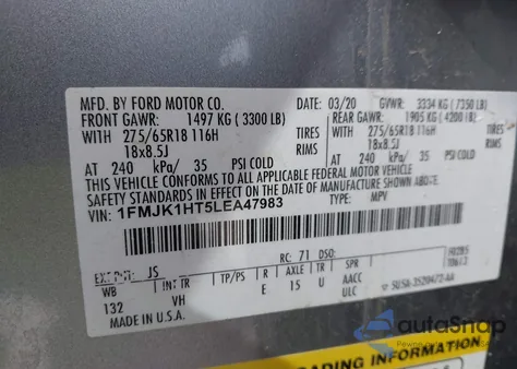 2020 Ford Expedition Xlt Max from USA, damaged, VIN 1FMJK1HT5LEA47983